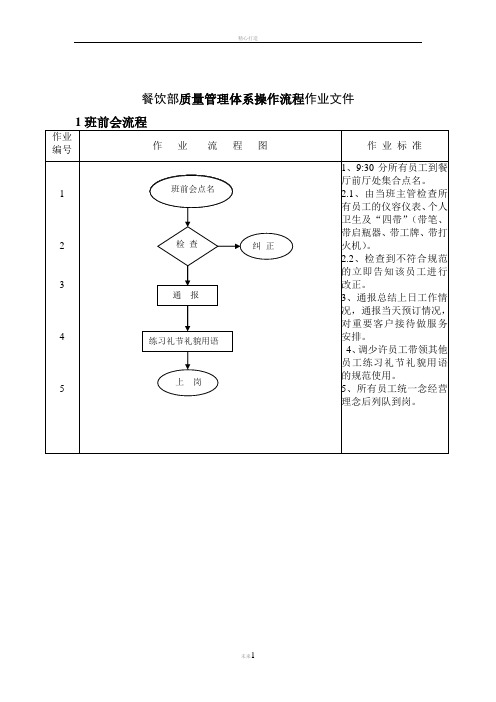 餐饮部质量管理体系操作流程作业文件