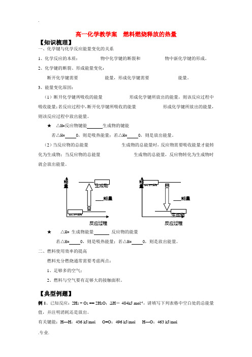 高中化学:燃料燃烧释放的热量知识点分析苏教版必修2
