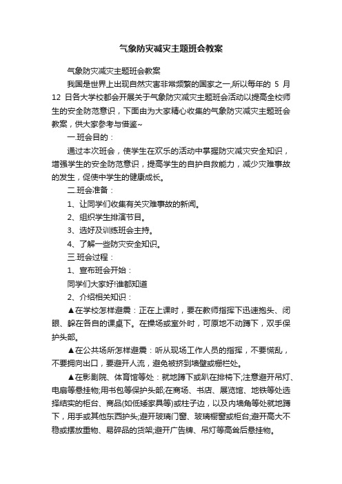 气象防灾减灾主题班会教案