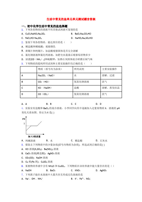 生活中常见的盐单元单元测试题含答案