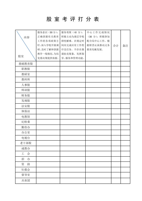 股 室 考 评 打 分 表