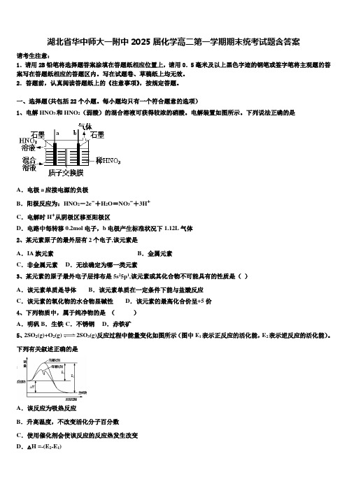 湖北省华中师大一附中2025届化学高二第一学期期末统考试题含答案