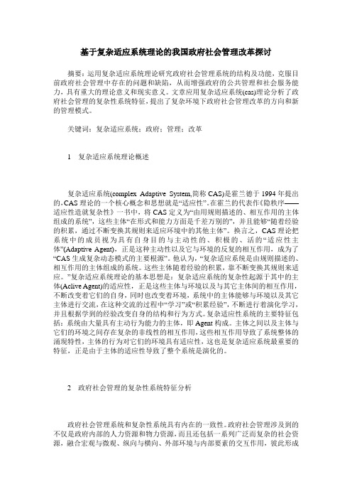 基于复杂适应系统理论的我国政府社会管理改革探讨