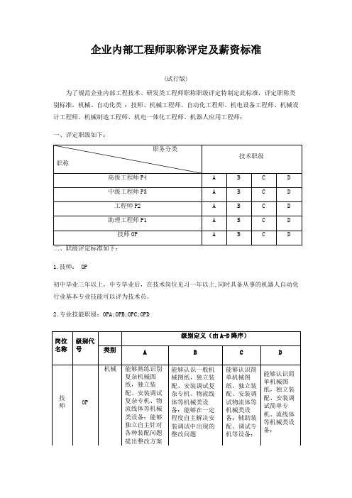 企业内部工程师评年级标准