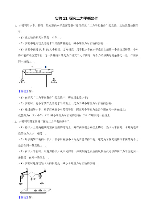 实验11--(考点精练)二力平衡(解析版)-备战2021年中考物理30个专题实验突破