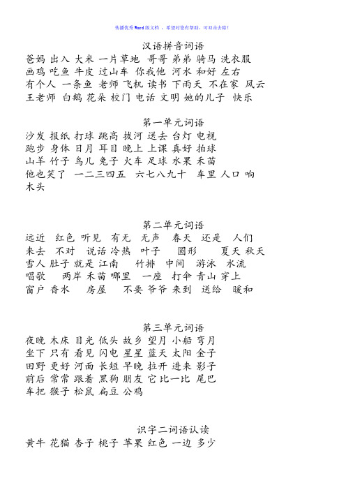 汉语拼音词语Word版