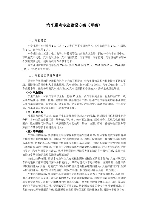 汽车重点专业建设方案(草案)