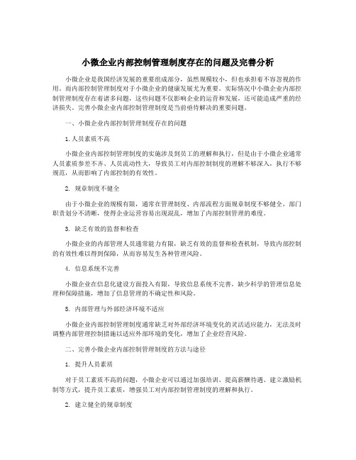 小微企业内部控制管理制度存在的问题及完善分析