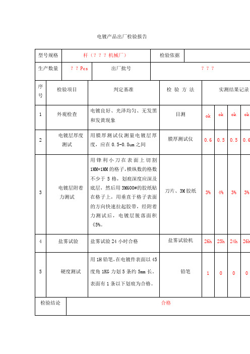 电镀产品出厂检验报告