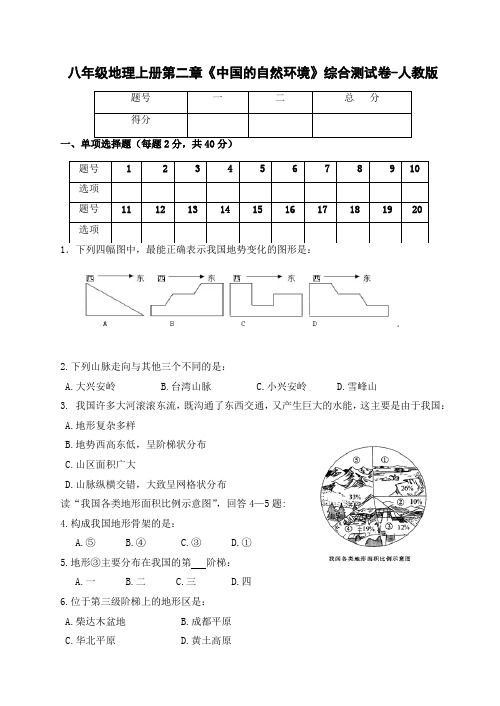 八年级地理上册第二章《中国的自然环境》综合测试卷-人教版(含答案)