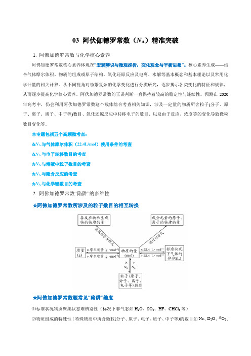 高中化学专题03 阿伏伽德罗常数(NA)提分精准突破(解析版)