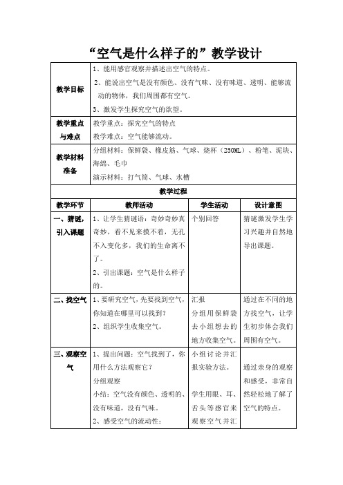 一年级科学“空气是什么样子的”教学设计