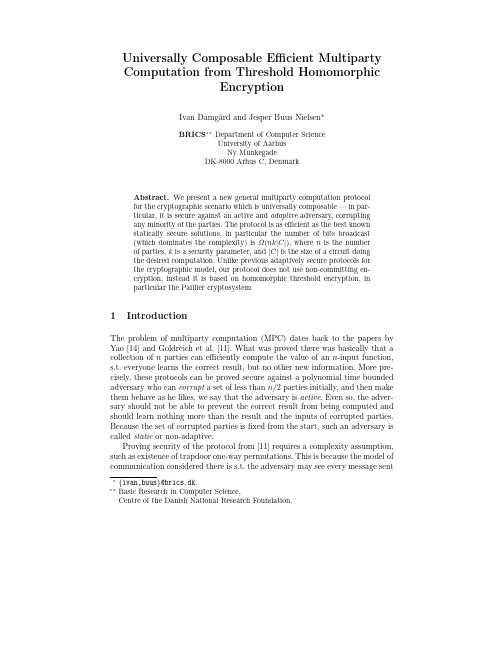 Universally Composable Efficient Multiparty Computation from Threshold Homomorphic Encrypti