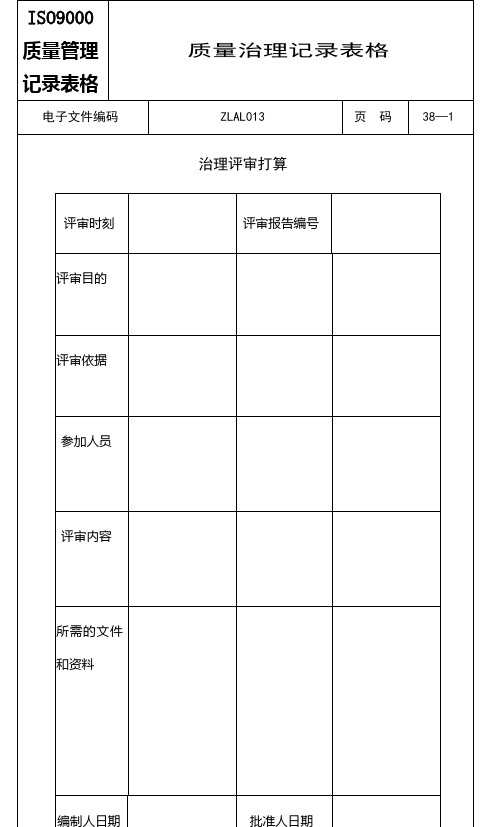 ISO9000质量管理记录表格