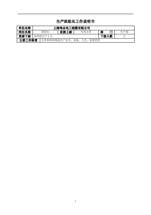 生产班组长岗位工作说明书岗位职责