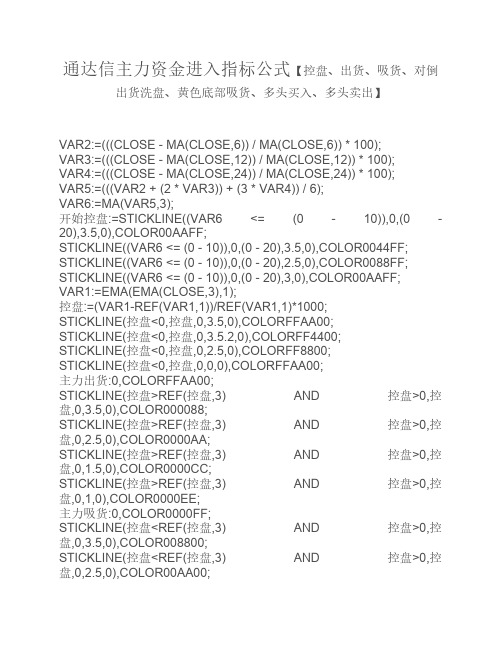 通达信主力资金进入指标公式【控盘、出货、吸货、对倒出货洗盘、黄色底部吸货、多头买入、多头卖出】