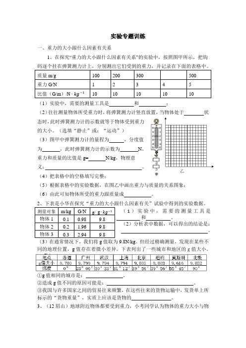 新人教版八级下册物理实验专题练习