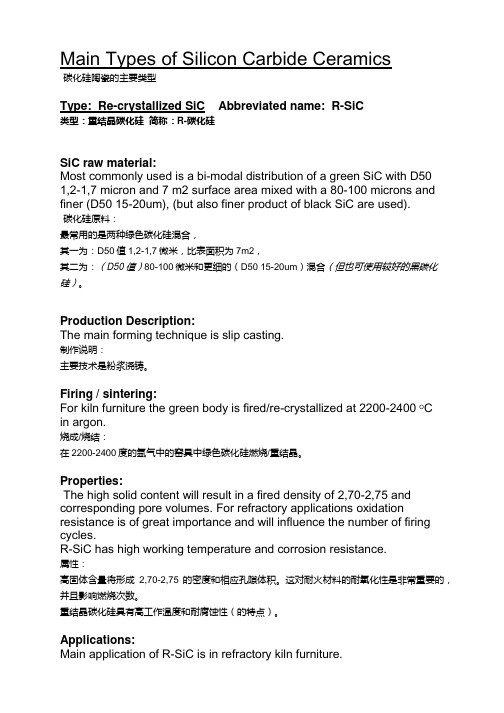 碳化硅陶瓷的主要类型