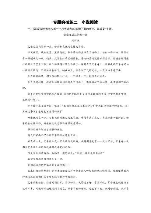 2023年高考语文二轮复习第二部分攻坚决胜专题突破练二小说阅读