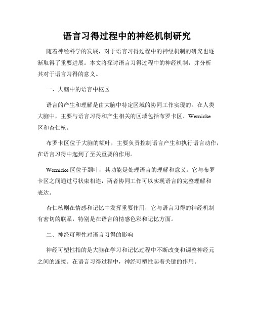 语言习得过程中的神经机制研究