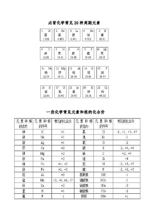 化学必背20种元素和化合价表(中考完善版)