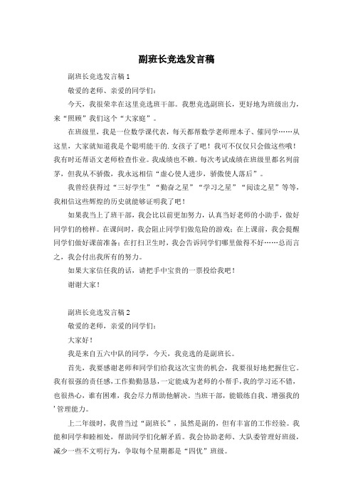 副班长竞选发言稿