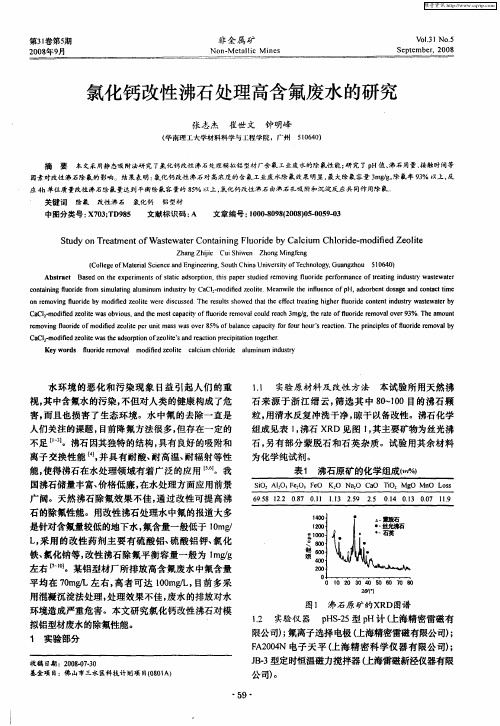 氯化钙改性沸石处理高含氟废水的研究