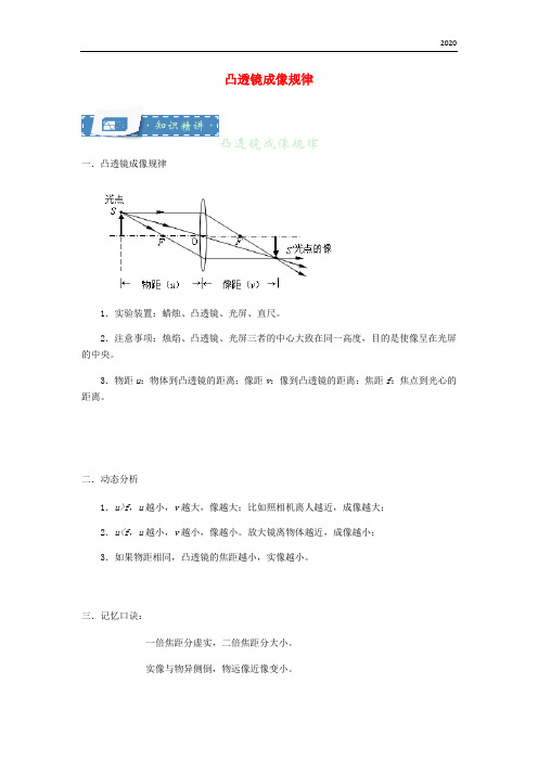 2020八年级物理上册 4.3 凸透镜成像规律知识点与同步训练(含解析)(新版)苏科版