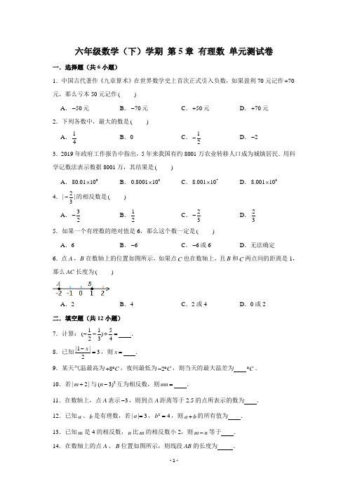 上海市(沪教版)六年级数学(下)学期 第5章 有理数 单元测试卷 (解析版)