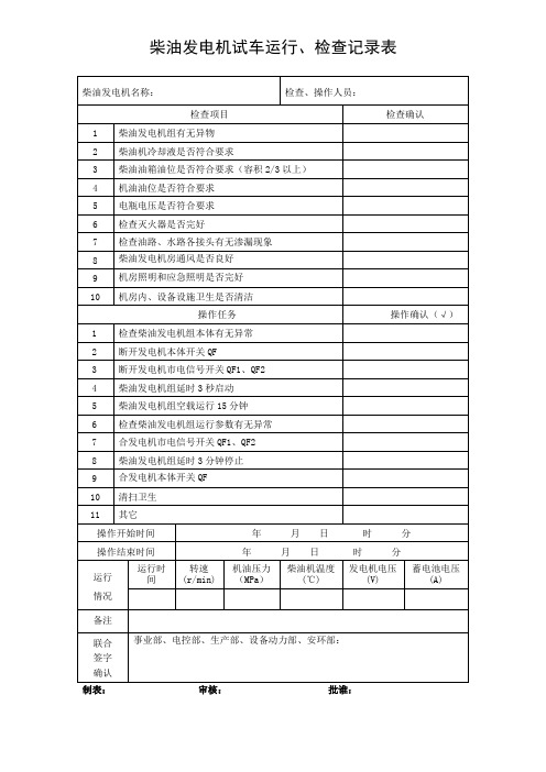 (月度)柴油发电机、柴油机泵专项检查表