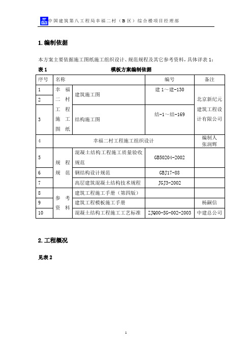 0.00以下幸福二村模板工程施工方案