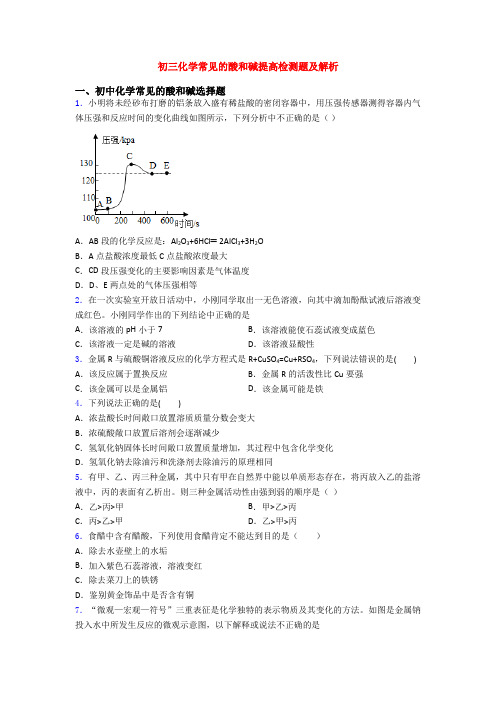 初三化学常见的酸和碱提高检测题及解析