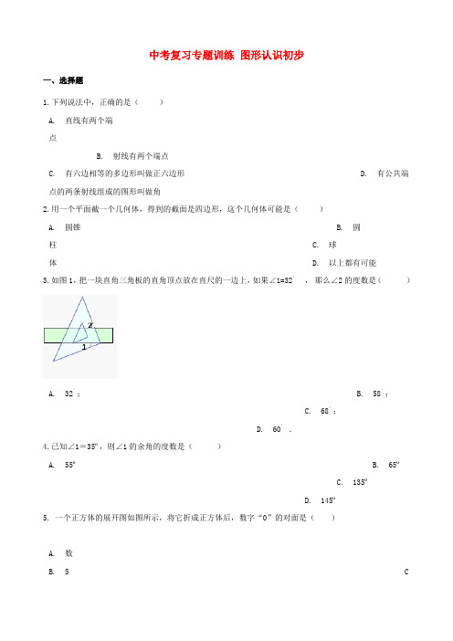 中考数学专题复习训练 图形认识初步