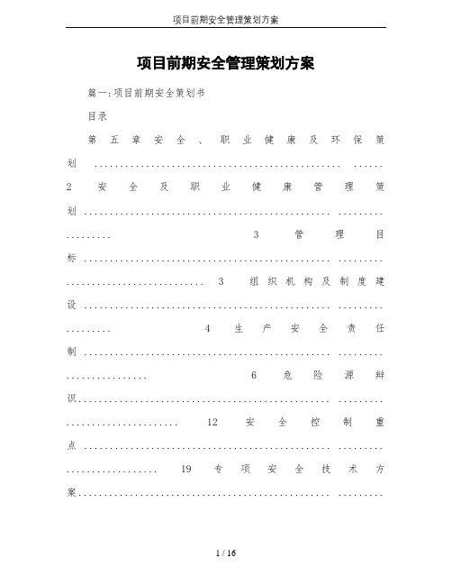 项目前期安全管理策划方案