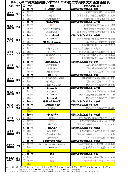 教改大课堂-天津市河东区实验小学第二学期课程安排表(2015年春季)