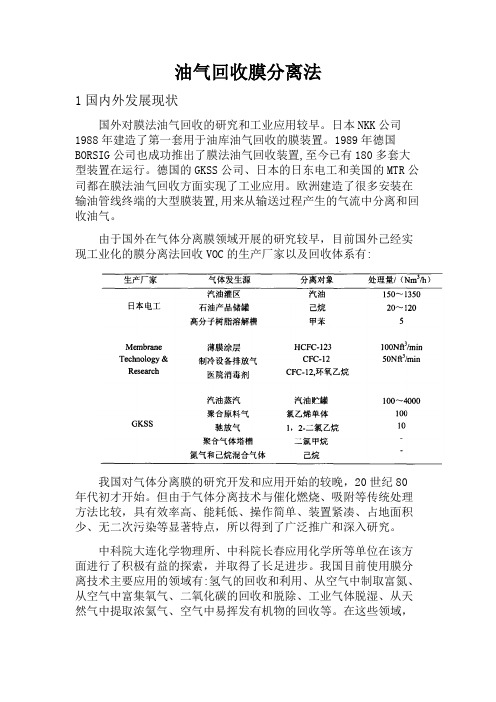 油气回收膜分离法