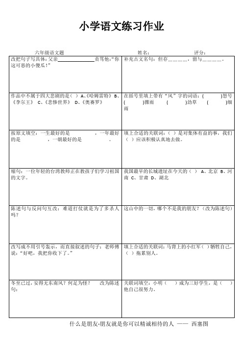 小学六年级语文课堂延伸练习III (12)