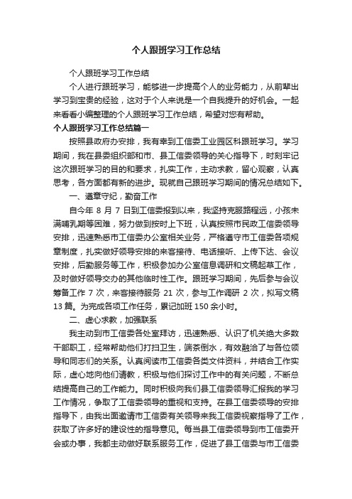 个人跟班学习工作总结