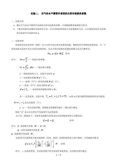 实验二,空气沿水平圆管外表面的自然对流换热系数