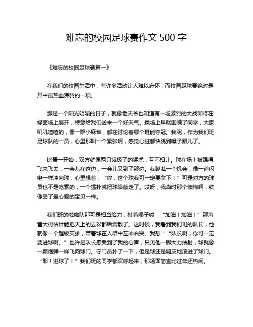 难忘的校园足球赛作文500字