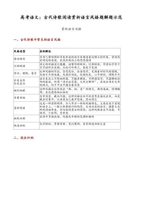 高考语文：古代诗歌阅读赏析语言风格题解题示范