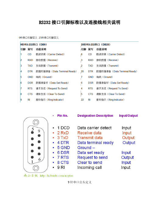 RS232接口引脚标准以及连接线相关说明