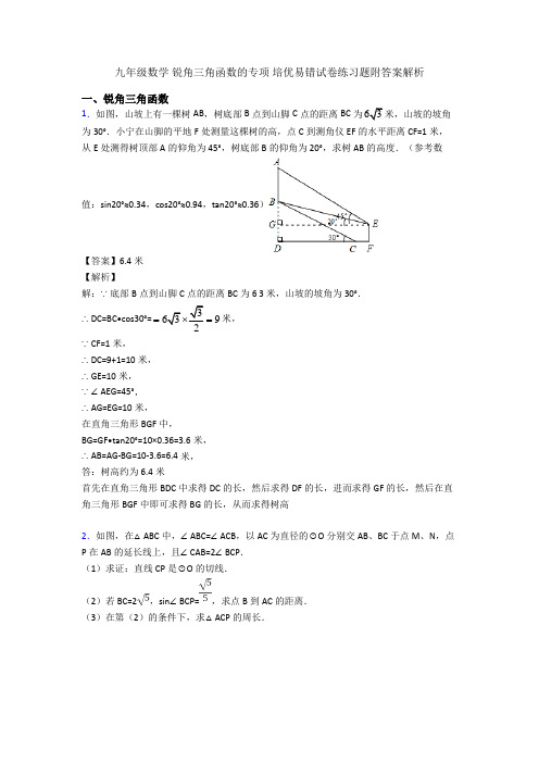 九年级数学 锐角三角函数的专项 培优易错试卷练习题附答案解析