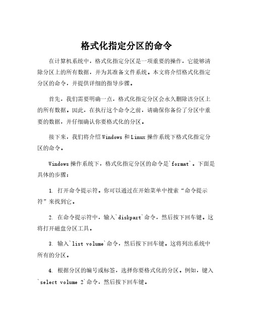 格式化指定分区的命令