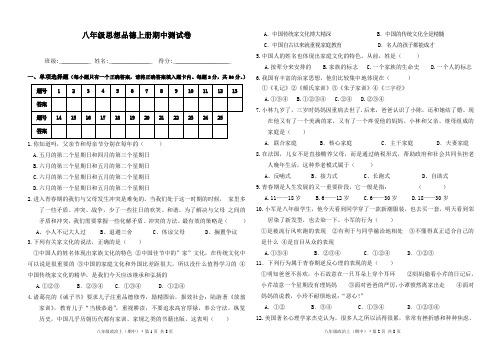 2014年秋季学期八年级政治上册期中考试试卷