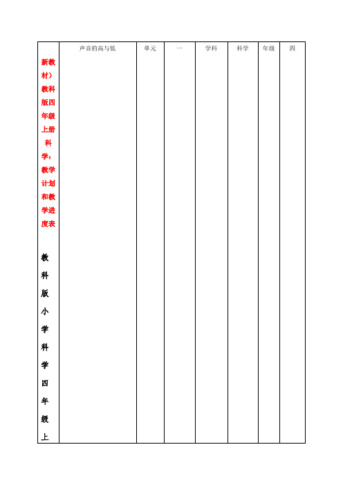 【新教材】 教科版小学四年级科学 上册：教学计划及进度表