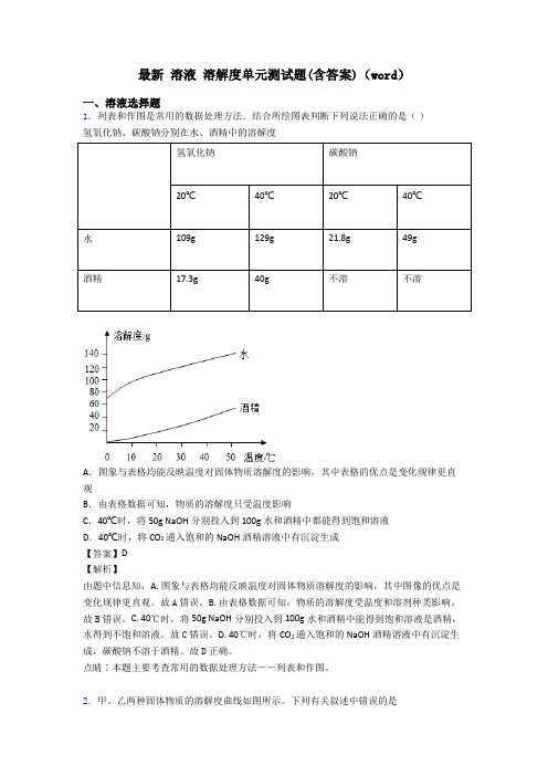 最新 溶液 溶解度单元测试题(含答案)(word)