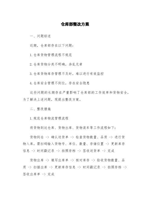 仓库部整改方案