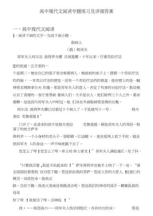 高中现代文阅读专题练习及详细答案