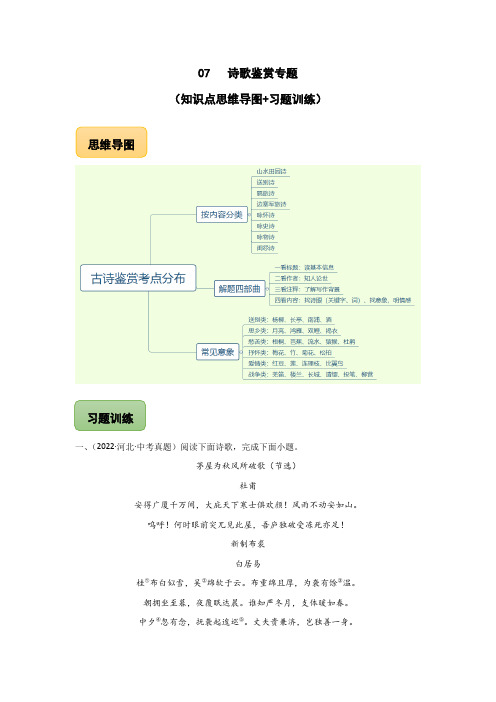 中考语文冲刺专题系列 诗歌鉴赏专题(知识点思维导图+习题训练)(原卷版)